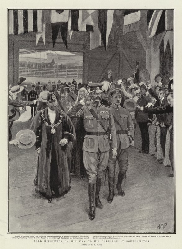 Lord Kitchener útban a hintója felé Southamptonban alkotó: Henry Marriott Paget