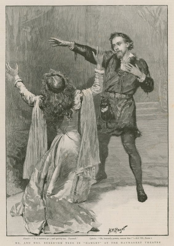 Mr és Mrs Beerbohm Tree a Hamletben a Haymarket Színházban (metszet) alkotó: Henry Marriott Paget
