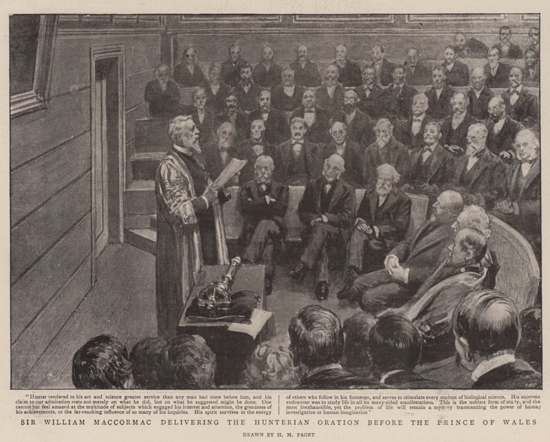Sir William MacCormac Hunteri beszédet mond a walesi herceg előtt alkotó: Henry Marriott Paget