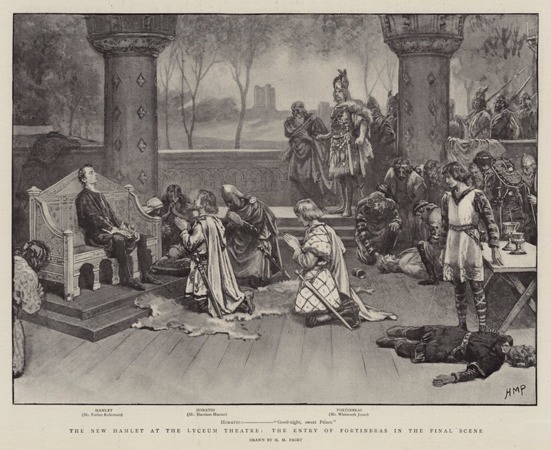 Az Új Hamlet a Lyceum Színházban, Fortinbras belépése az utolsó jelenetben alkotó: Henry Marriott Paget