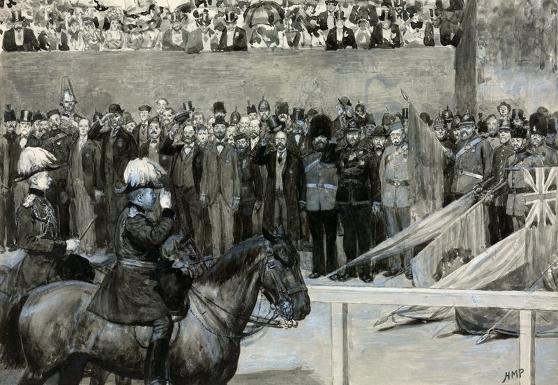 A walesi herceg az önkéntes átvizsgáláson, a lóőrök felvonulásán alkotó: Henry Marriott Paget