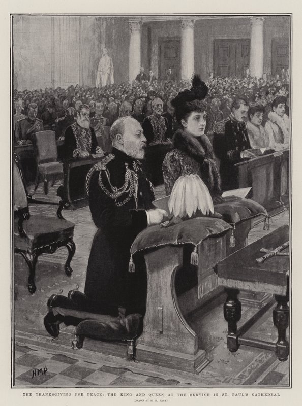 Hálaadás a békéért, a király és a királyné az istentiszteleten a Szent Pál-székesegyházban alkotó: Henry Marriott Paget
