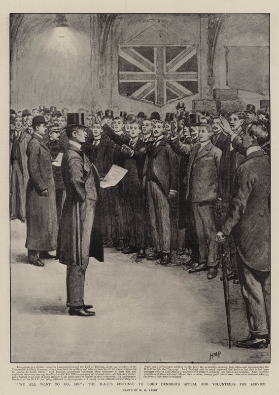 Mindannyian el akarunk menni, uram, a HAC válasza Lord Denbigh önkéntesek szolgálatáért felhívására alkotó: Henry Marriott Paget