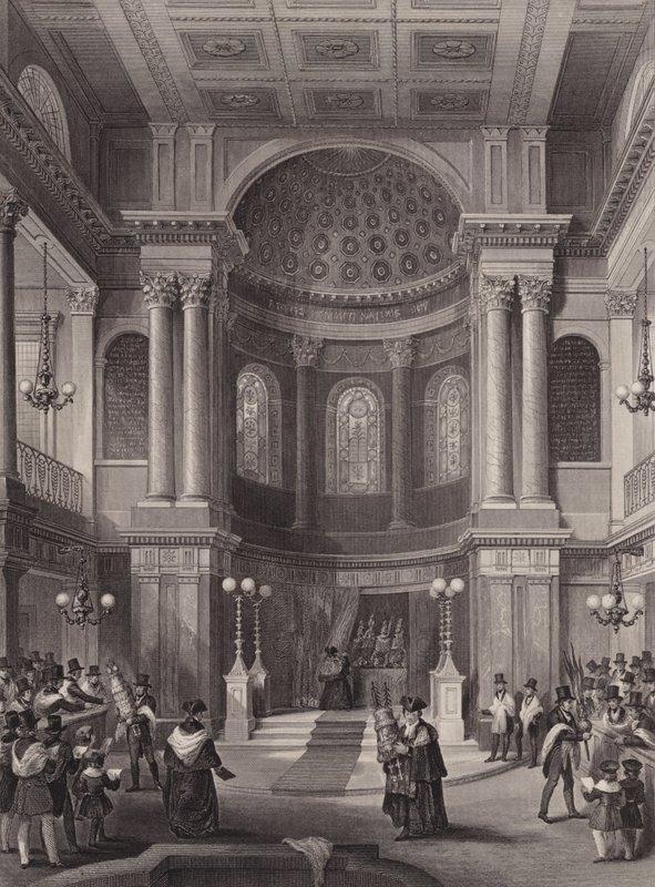 A Tabernákulumok ünnepének megünneplése, Zsidó Zsinagóga, Nagy Szent Ilona, London (metszet) alkotó: Henry Melville