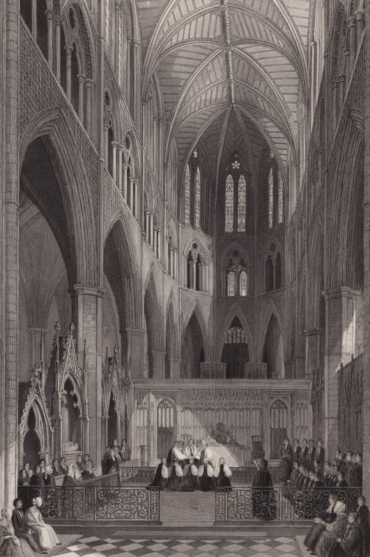 Gyarmati püspökök felszentelése a londoni Westminster Abbeyben (metszet) alkotó: Henry Melville