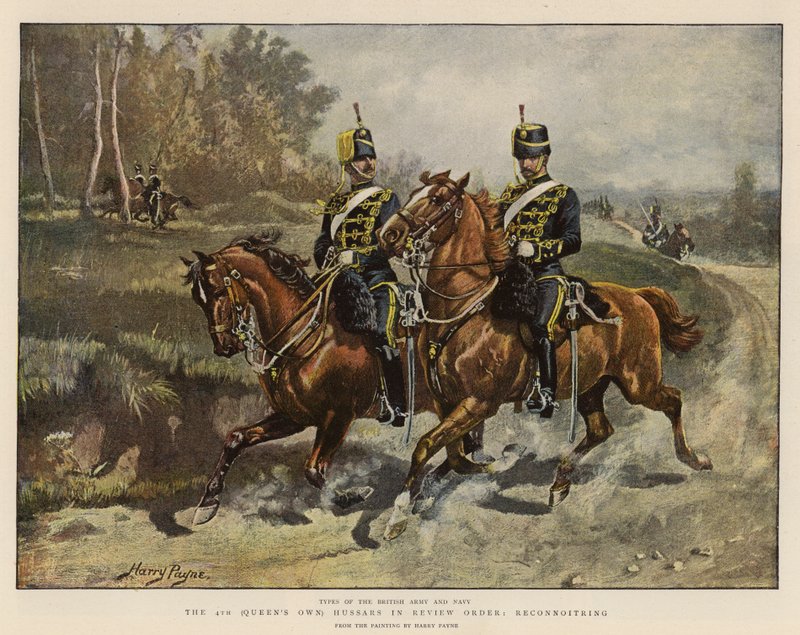 A 4. (a királynő saját) huszárjai felülvizsgálati sorrendben, felderítés alkotó: Henry Payne