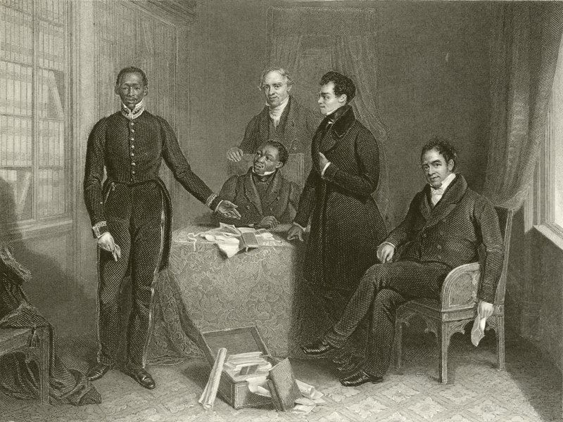Jan Tzatzoe, Andries Stoffles, Dr. Philip tiszteletes és Mess Read tiszteletes, idősebb és junior alkotó: Henry Room