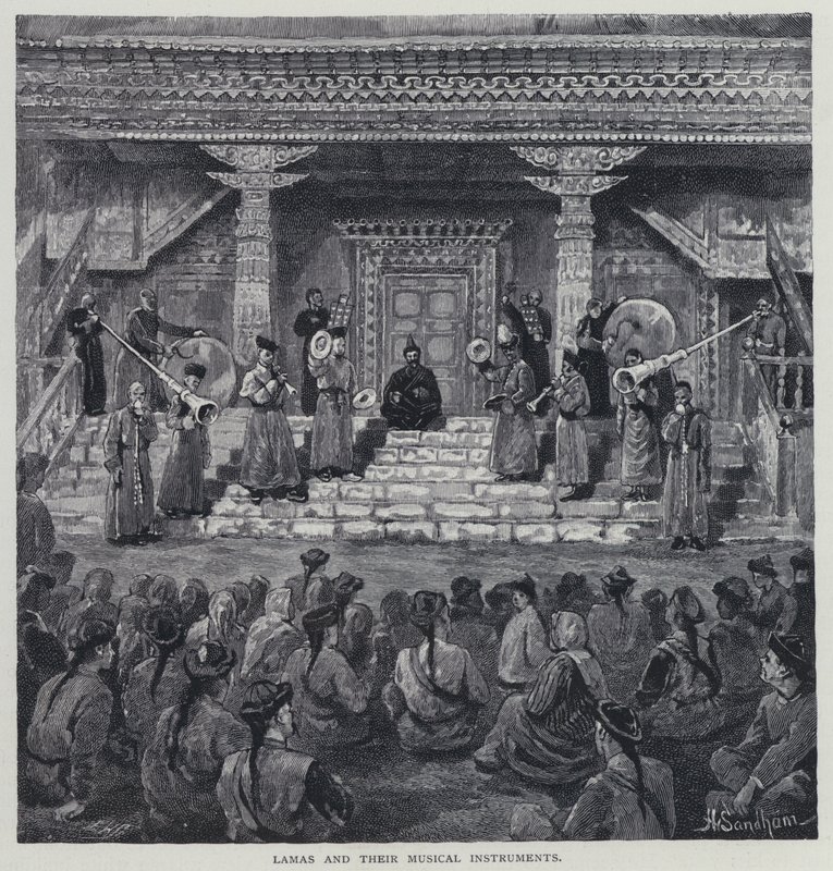 Lámák és hangszereik (litho) alkotó: Henry Sandham