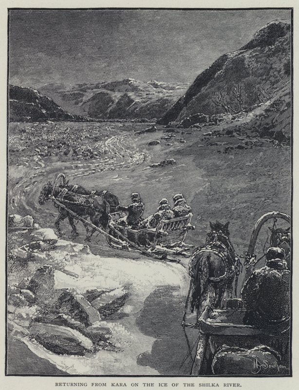 Visszatérve Karából a Shilka folyó jegén (litho) alkotó: Henry Sandham