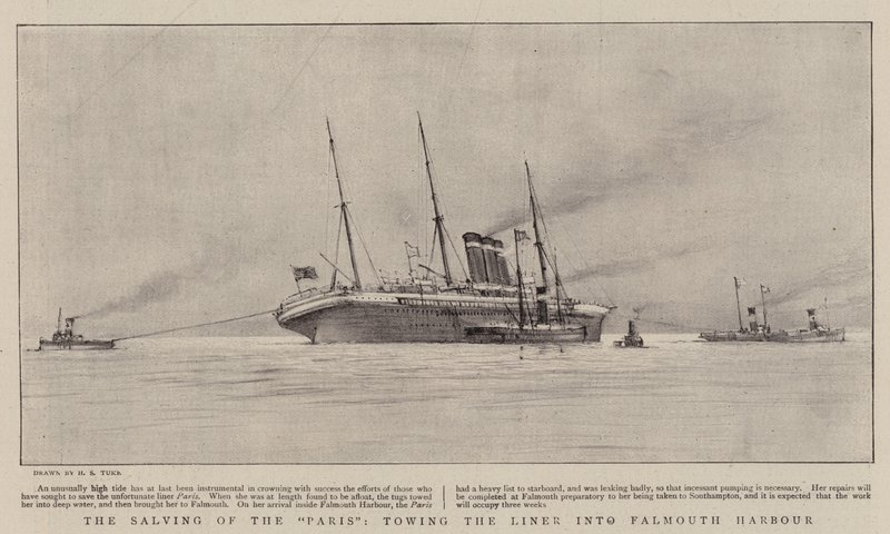 A Párizs megmentése, a vonalhajó bevontatása Falmouth kikötőjébe alkotó: Henry Scott Tuke