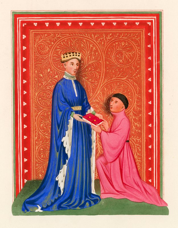 Occleve bemutatja könyvét V. Henriknek, 1410 körül alkotó: Henry Shaw