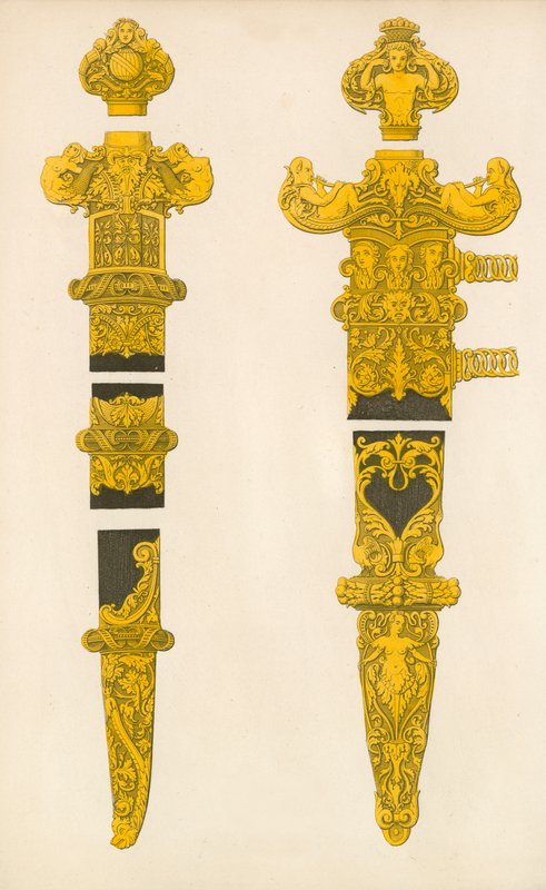 A tőr és a kard díszes részei, Holbein tervezte, 16. század eleje alkotó: Henry Shaw