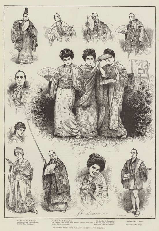 Vázlatok a "The Mikado" című filmből a Savoyai Színházban (metszet) alkotó: Henry Stephen (b.1861 fl.1880 1925) Ludlow