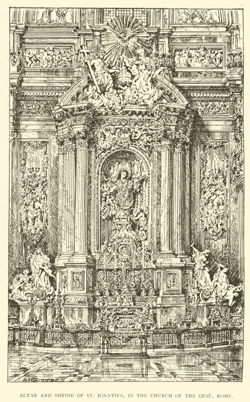 Szent Ignác oltár és kegyhely a Gesu templomban, Rómában (metszet) alkotó: Henry William Brewer