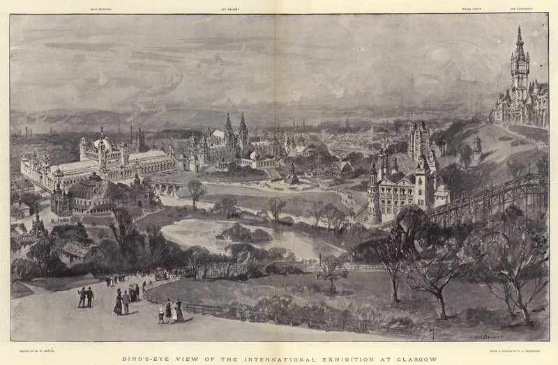 Madártávlat a glasgow-i nemzetközi kiállításról alkotó: Henry William Brewer