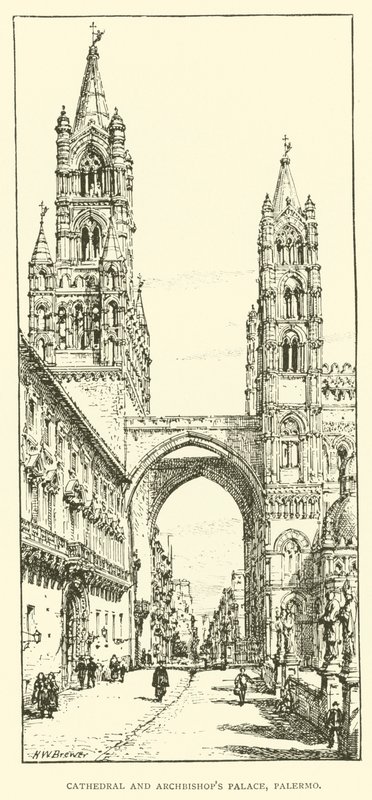 Katedrális és érseki palota, Palermo (metszet) alkotó: Henry William Brewer