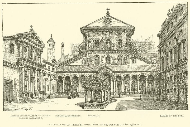 Szent Péter-templom külseje, Róma, Szent Ignác kora (metszet) alkotó: Henry William Brewer
