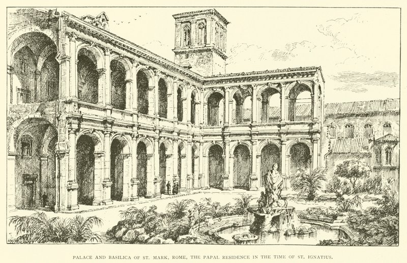 Szent Márk palota és bazilikája, a pápai rezidencia Szent Ignatius idején (gravírozás) alkotó: Henry William Brewer