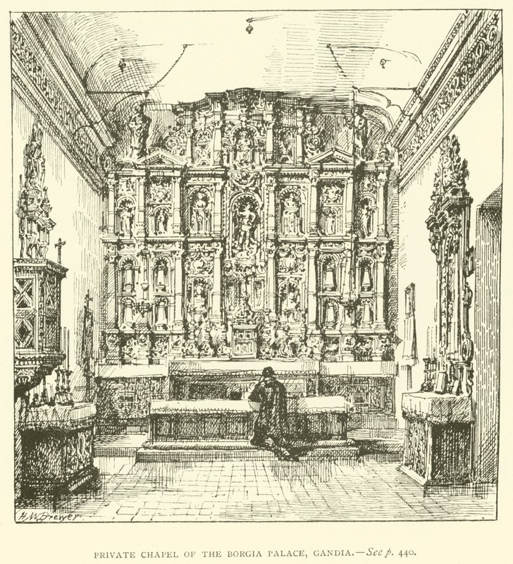 A Borgia-palota privát kápolnája, Gandia (metszet) alkotó: Henry William Brewer