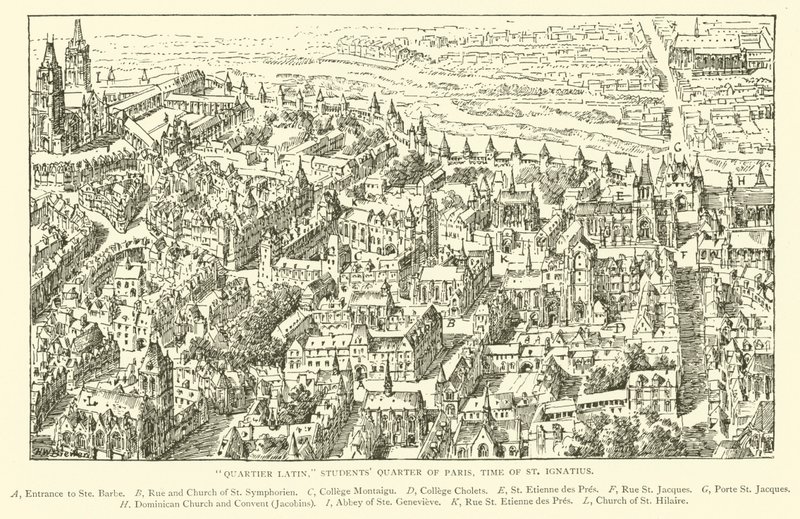 „Latin negyed”, Párizs diáknegyede, Szent Ignác ideje (metszet) alkotó: Henry William Brewer