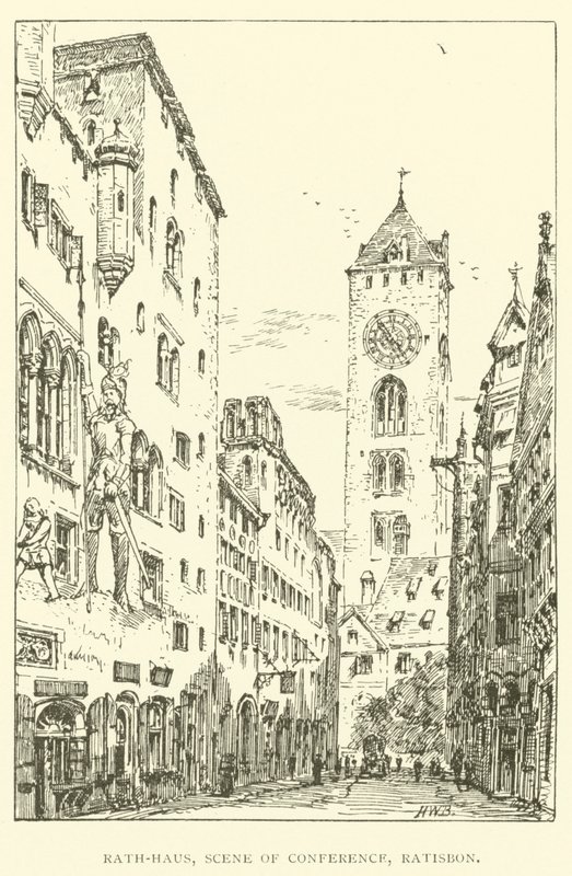 Rath-Haus, konferencia színhelye, Ratisbon (metszet) alkotó: Henry William Brewer