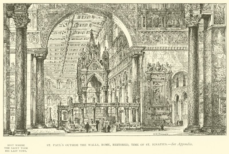 Szent Pál a falakon kívül, Róma, restaurált, Szent Ignác kora (metszet) alkotó: Henry William Brewer