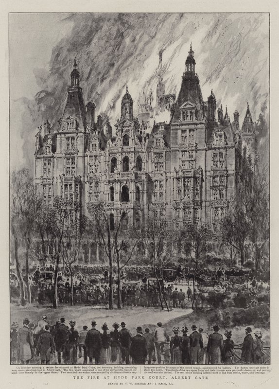 Tűz a Hyde Park Courtban, Albert Gate alkotó: Henry William Brewer