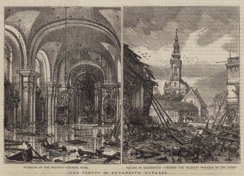 Az árvíz Buda-Pesten, Magyarországon alkotó: Henry William Brewer
