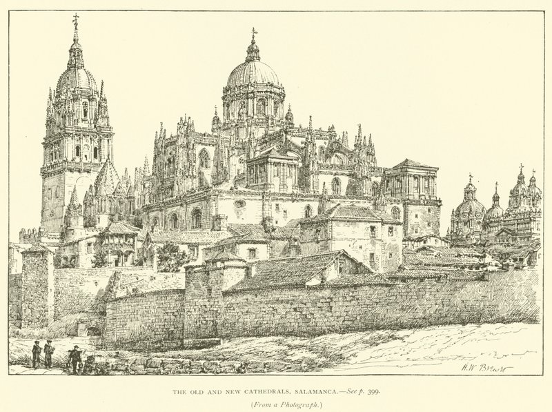 A régi és az új katedrális, Salamanca (metszet) alkotó: Henry William Brewer
