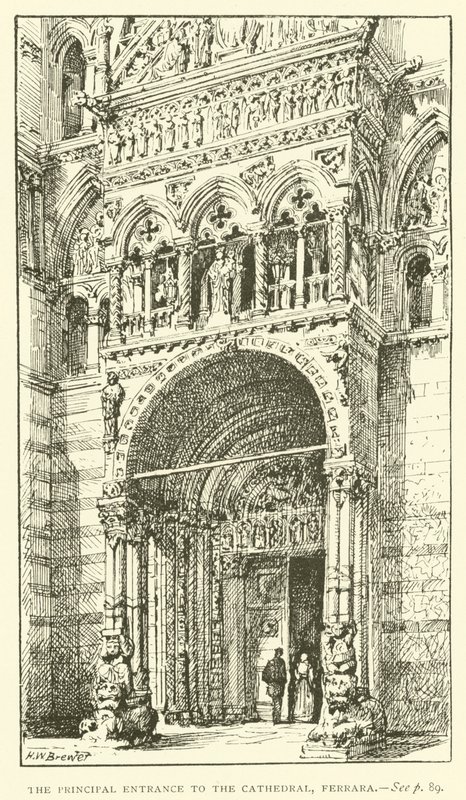 A ferrarai székesegyház főbejárata (metszet) alkotó: Henry William Brewer
