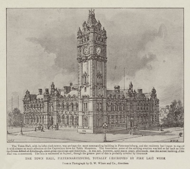 A pietermaritzburgi városháza teljesen elpusztult a múlt héten alkotó: Henry William Brewer