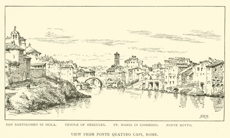 Kilátás a Ponte Quattro Capi felől, Róma (metszet) alkotó: Henry William Brewer