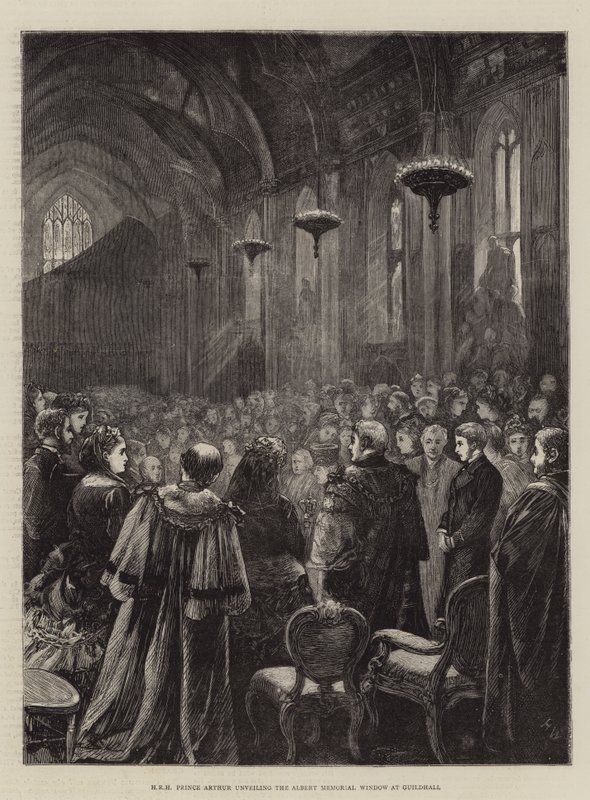 HRH Arthur herceg felavatja az Albert-emlékablakot a Guildhallban alkotó: Henry Woods