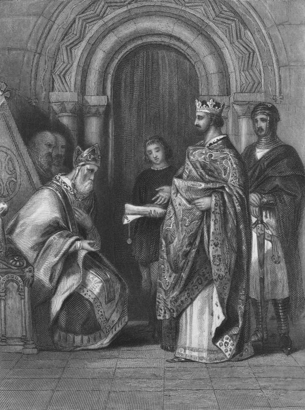 Henrik angol király bemutatja az 1155-ös pápai bullát, amely lehetővé tette számára Írország megszállását, kormányzását és uralkodását alkotó: Henry after Warren