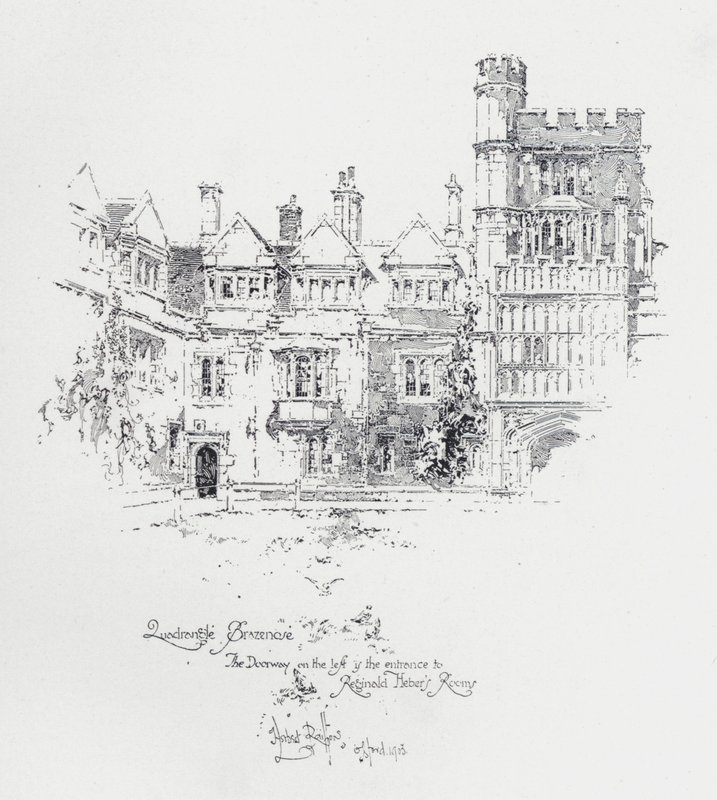 Brasenose College, Oxford, amely bemutatja Reginald Heber angol pap és író szobáinak bejáratát (litho) alkotó: Herbert (after) Railton
