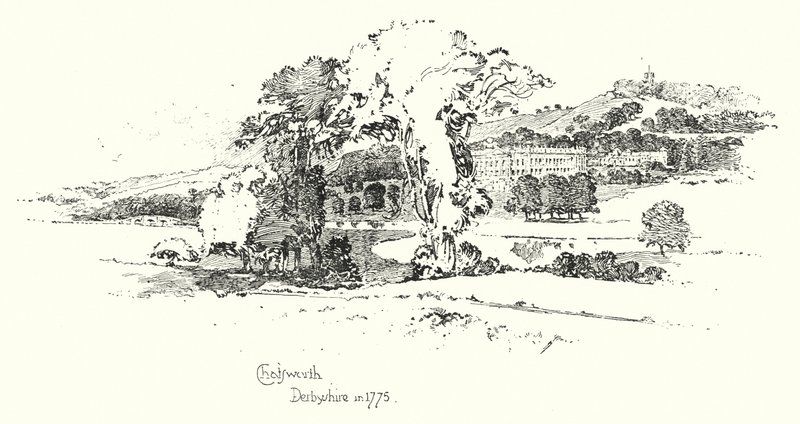 Chatsworth, Derbyshire, 1775-ben (litho) alkotó: Herbert (after) Railton