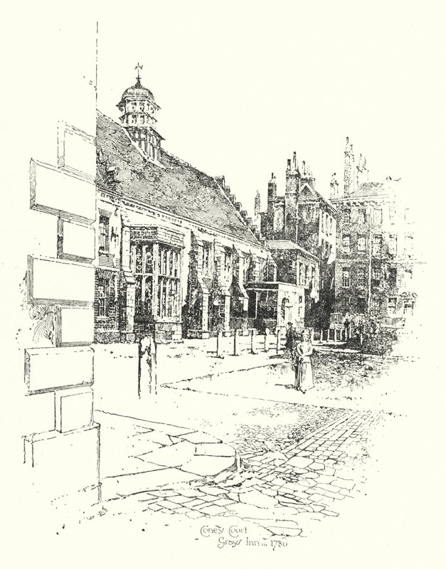 Coney Court, Grays Inn, 1780-ban (litho) alkotó: Herbert (after) Railton