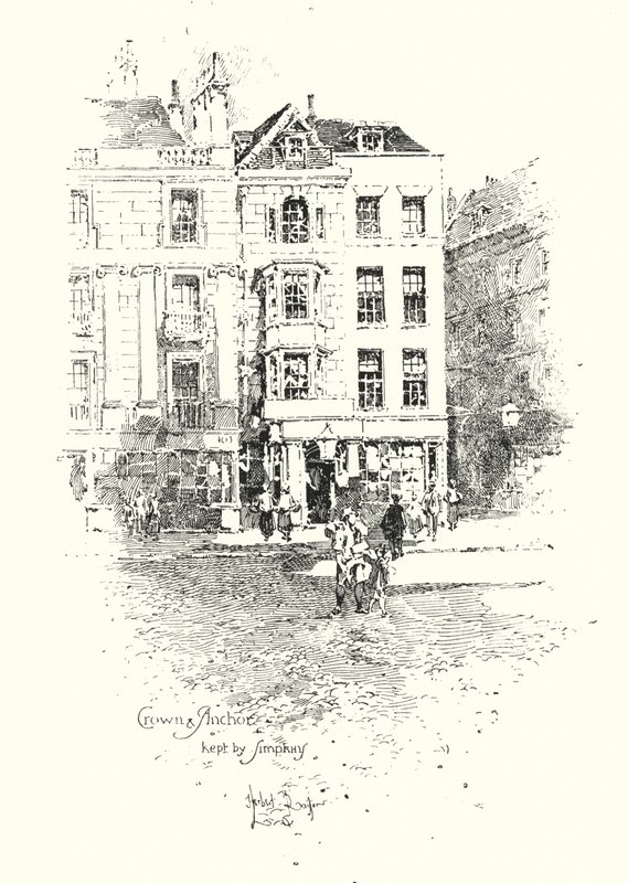 Crown and Anchor, őrzi Thomas Simpkin, The Strand, London (litho) alkotó: Herbert (after) Railton