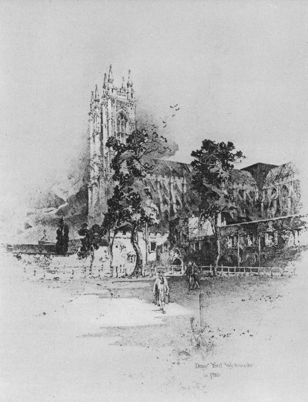 Deans Yard, Westminster, London, 1730-ban (litho) alkotó: Herbert (after) Railton