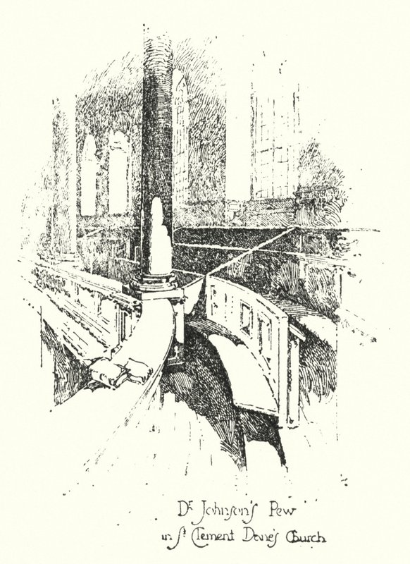 Dr. Johnson’s Pew, St Clement Dane’s Church, London (litho) alkotó: Herbert (after) Railton