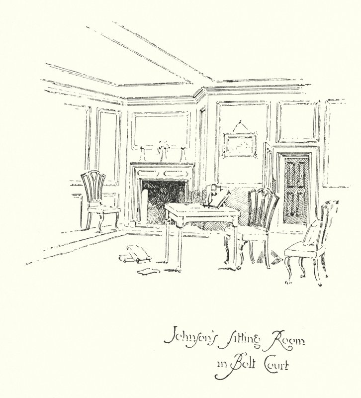 Dr. Johnson ülésterme a londoni Bolt Courtban (litho) alkotó: Herbert (after) Railton