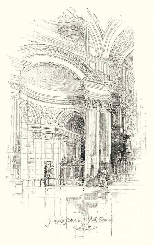 Dr. Johnson szobra, Szent Pál-székesegyház, London (litho) alkotó: Herbert (after) Railton