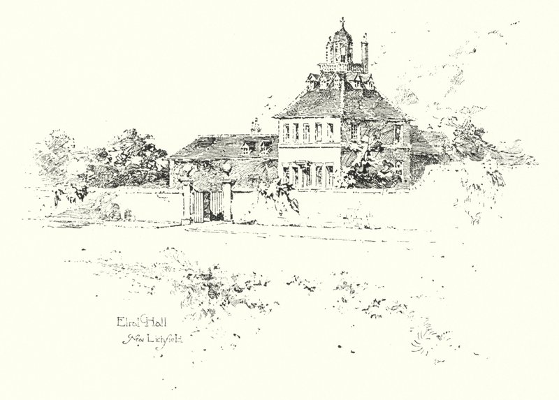 Elral Hall, Lichfield (litho) közelében alkotó: Herbert (after) Railton