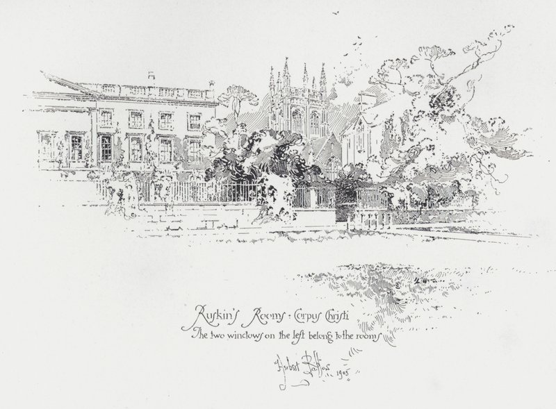 John Ruskin angol művészeti kritikus szobái az oxfordi Corpus Christi College-ban (litho) alkotó: Herbert (after) Railton