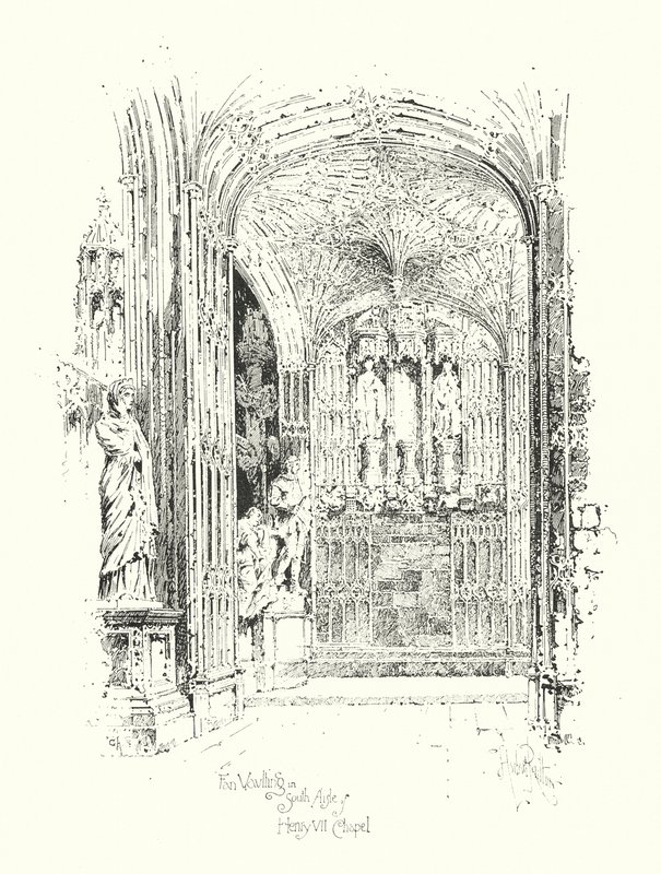 A VII. Henrik-kápolna déli mellékhajójának legyezőboltozata (litográfia) alkotó: Herbert (after) Railton