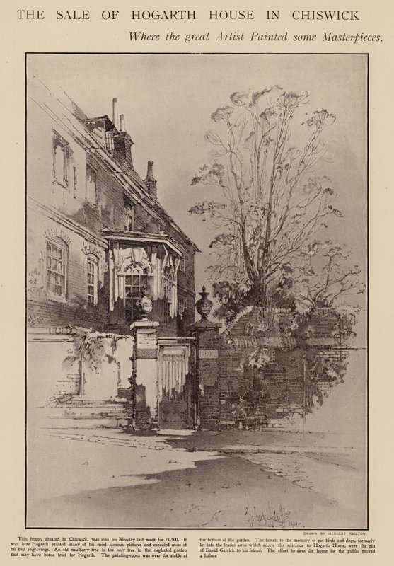 William Hogarth egykori otthona, Chiswick, London (litho) alkotó: Herbert (after) Railton