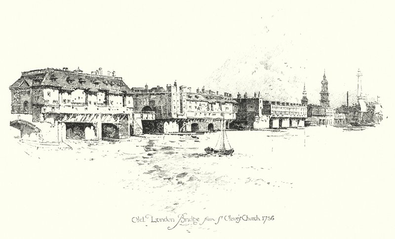 Old London Bridge, a St Olave templomtól alkotó: Herbert (after) Railton