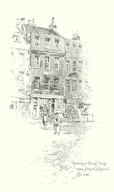 Thomas Davies rezidenciája, London, ahol Dr. Johnson és James Boswell először találkozott (litho) alkotó: Herbert (after) Railton