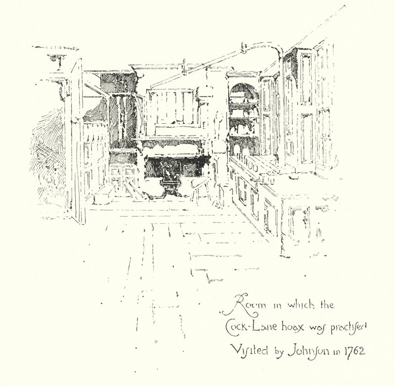 Szoba, amelyben a Cock-Lane Ghost álhírt gyakorolták, Dr. John meglátogatta 1762-ben (litho) alkotó: Herbert (after) Railton