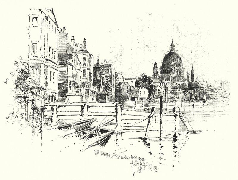 Szent Pál-székesegyház, London, a Maiden Lane Stairs-től (litho) alkotó: Herbert (after) Railton